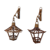 Pair of rattan wall lamps