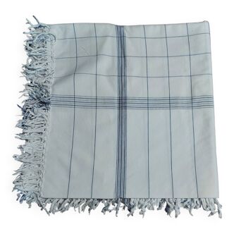 Cotton tablecloth with blue checkered and fringes brand Printemps