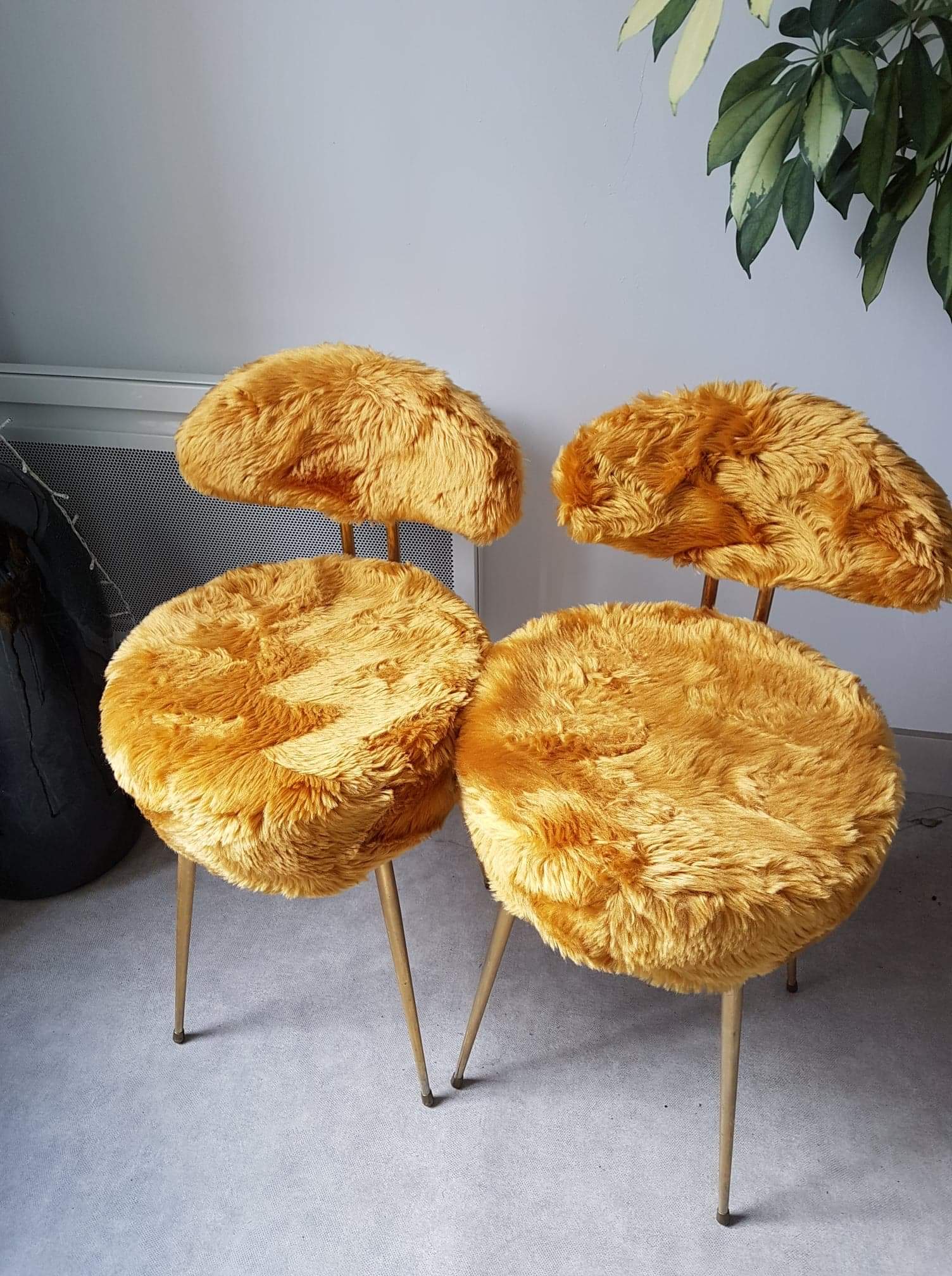 Pair of chairs pelfran mustard synthetic fur