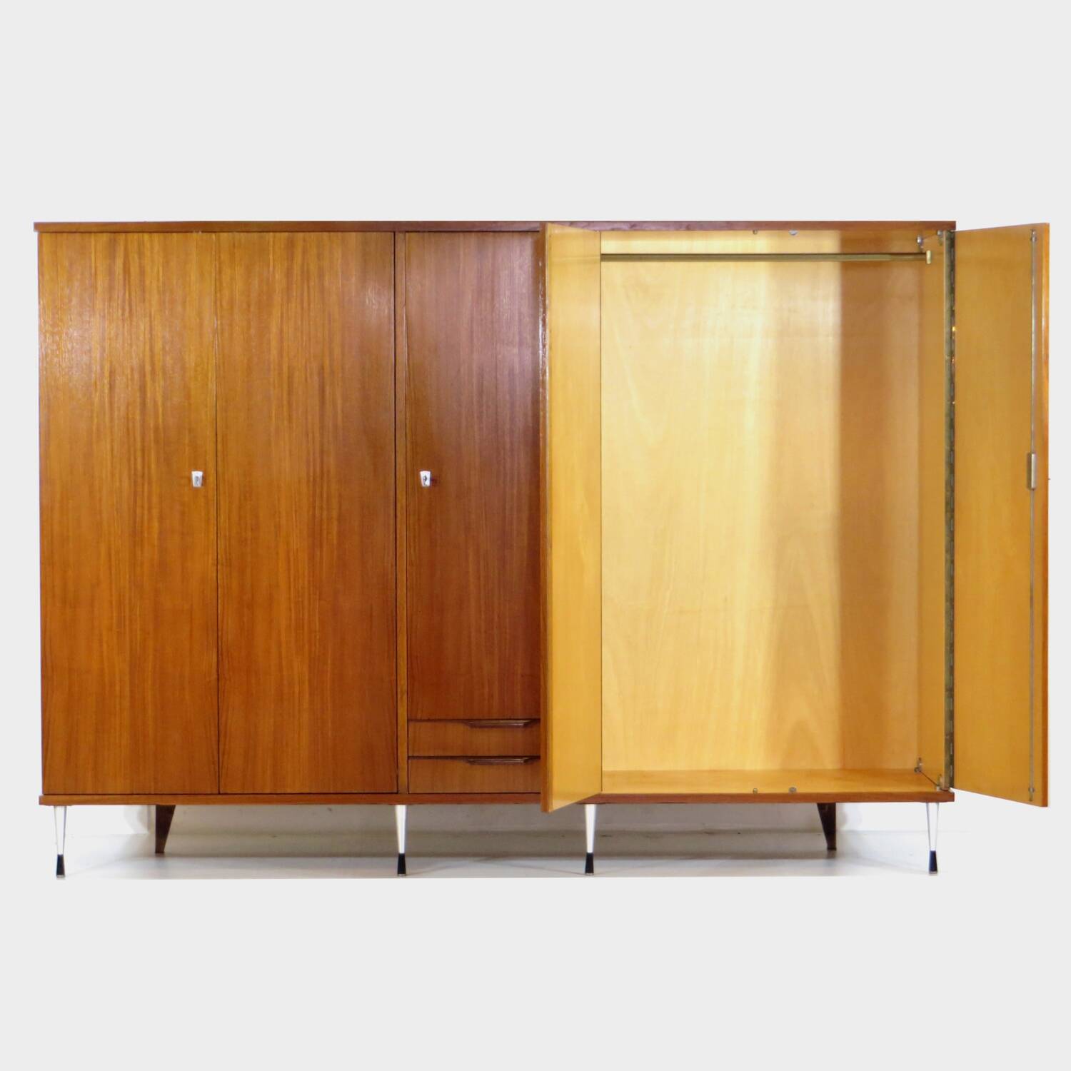 XL Vintage mid century modern 5-door wardrobe in teak, Italian style 1960s