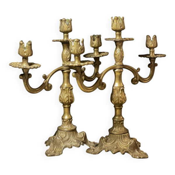 Paire de candélabres Napoléon III en laiton, XIXe siècle