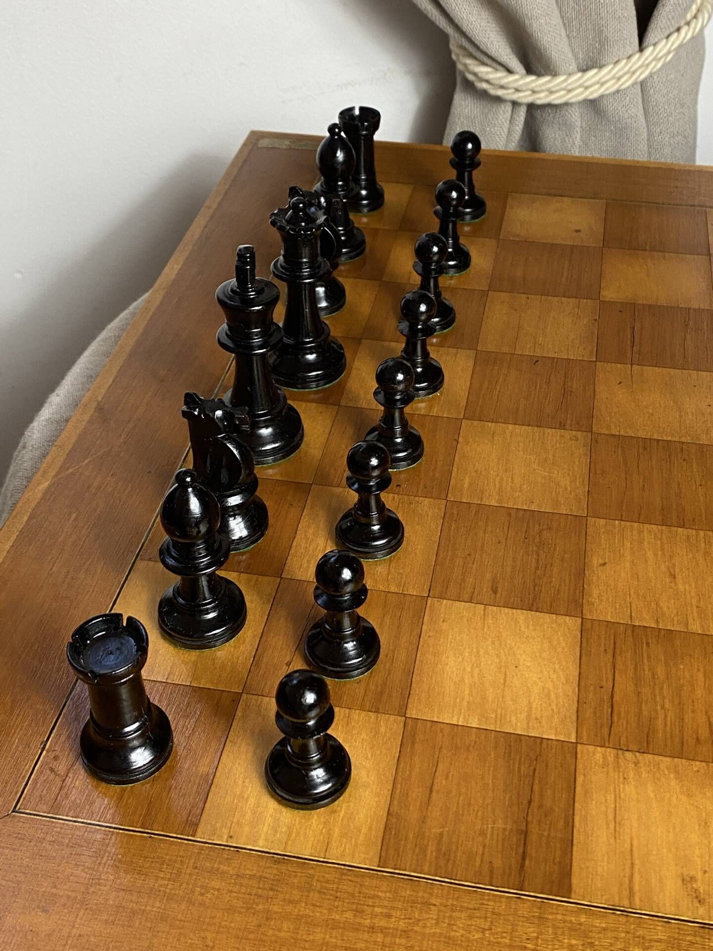 Chess set with wooden board and pieces