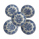 5 flat plates Ridgway Staffordshire Windsor blue bird flower