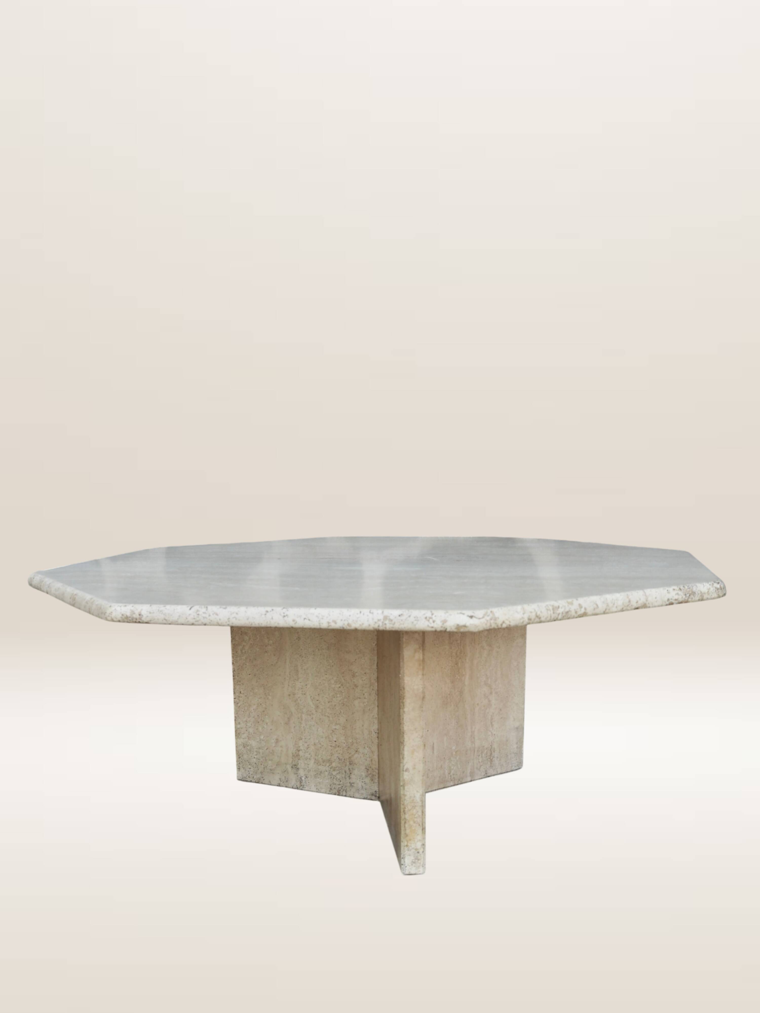 Octagonal coffee table in travertine