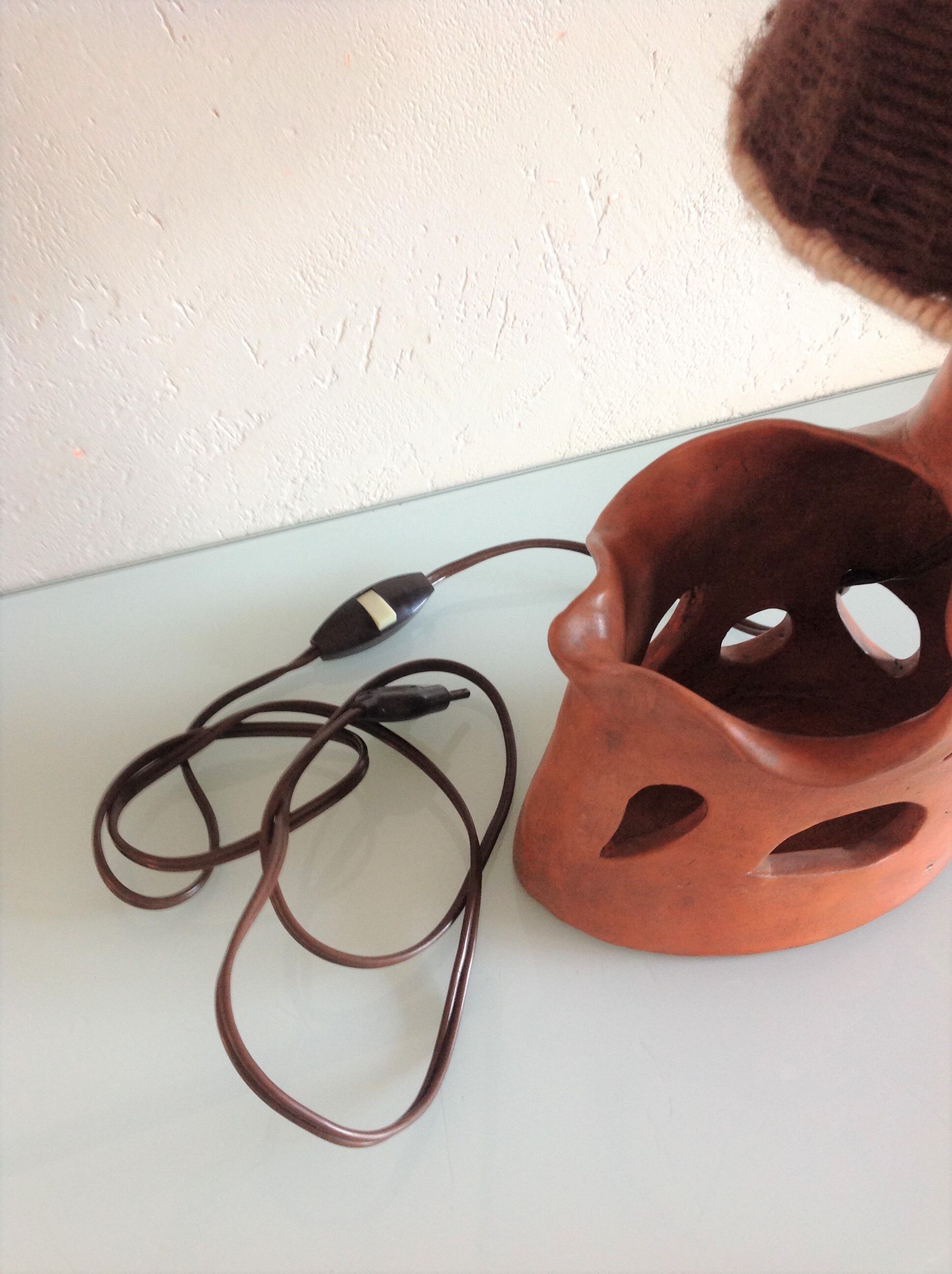Ceramic lamp terracotta and lampshade wool 50/60
