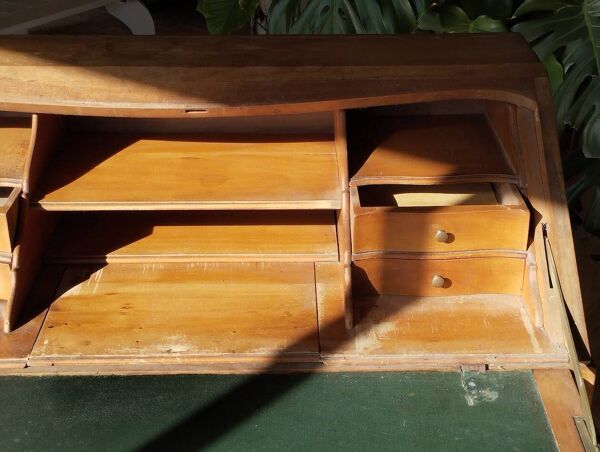 Secrétaire ancien à abattant en bois fruitier, fin XIXème s.