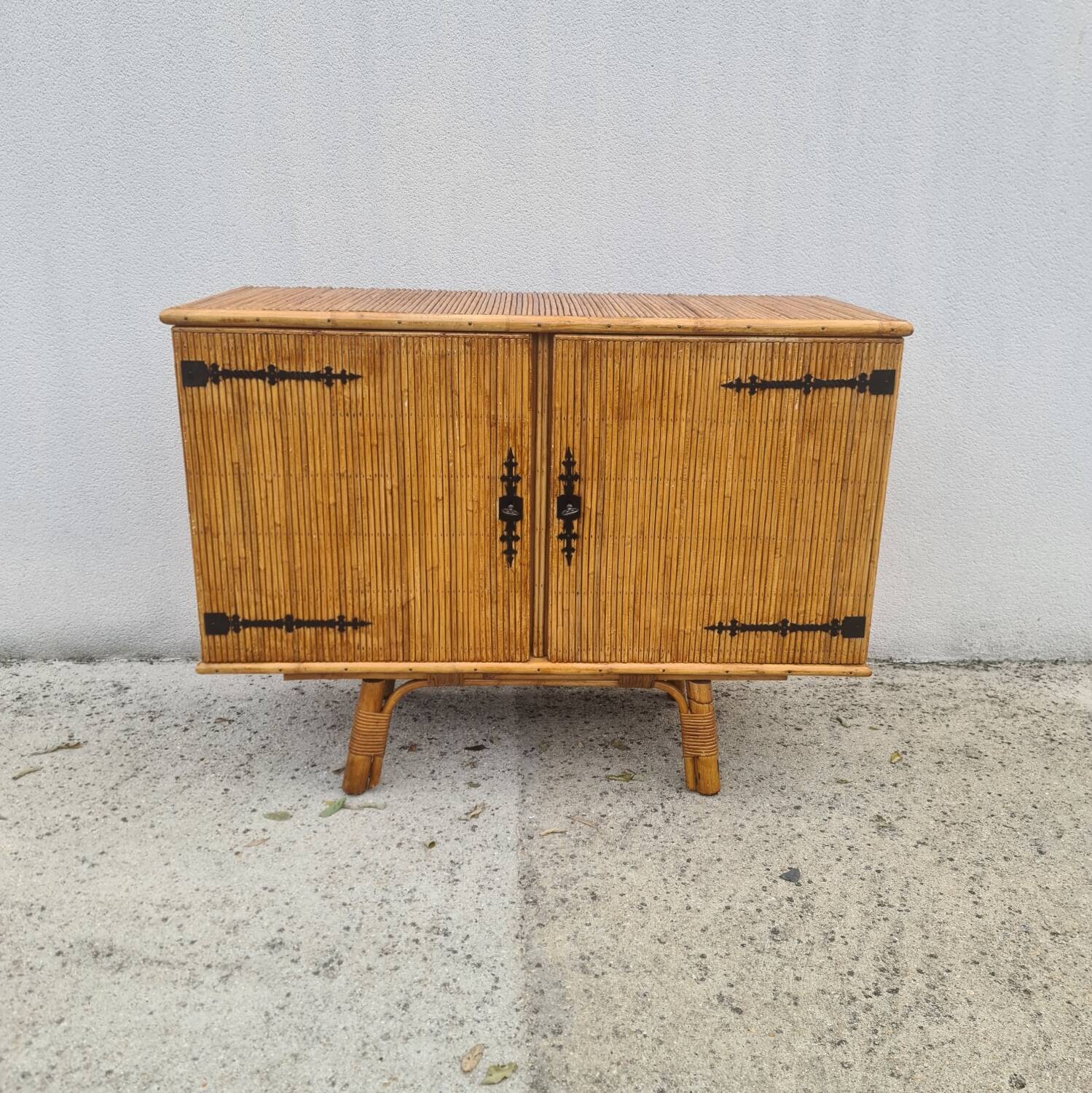 Rattan bamboo sideboard atttributed to Audoux Minnet vintage 60's