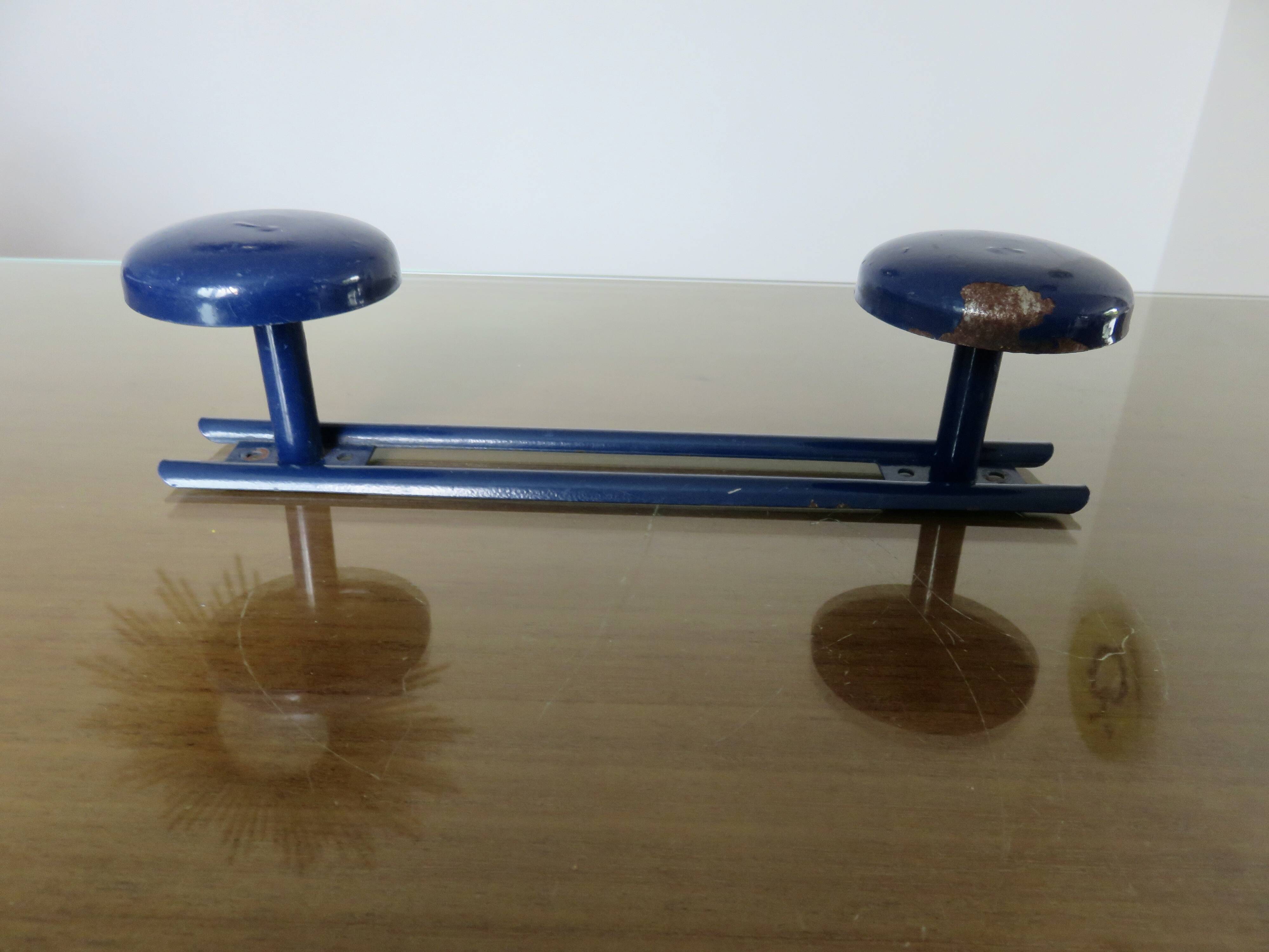 Blue lacquered metal wall coat rack, 1970