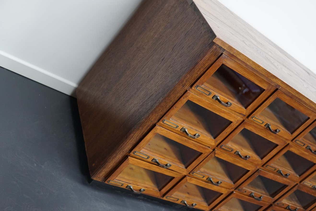 Vintage dutch oak haberdashery cabinet 1930s