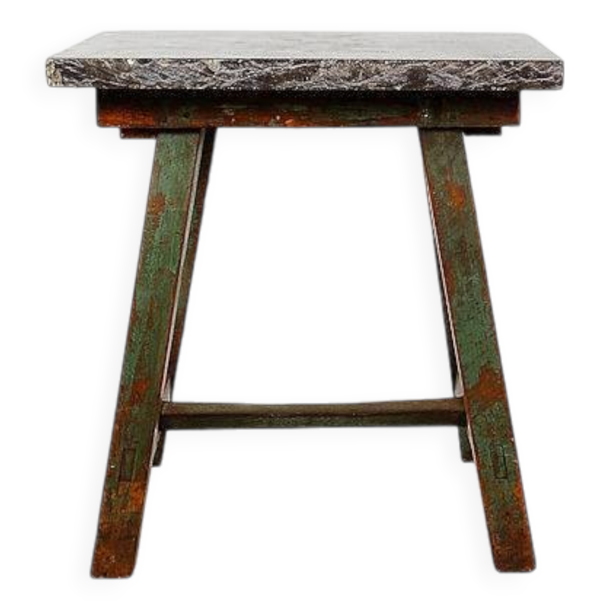 Industrial Console/table bluestone top and green weathered wood