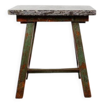 Industrial Console/table bluestone top and green weathered wood