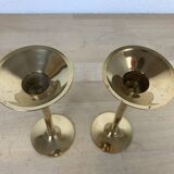 Pair of vintage golden brass candle holders