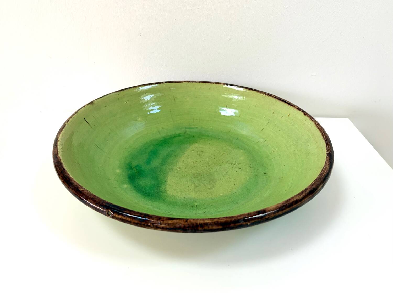 green glazed earthenware dish from the 1950s - Dieulefit