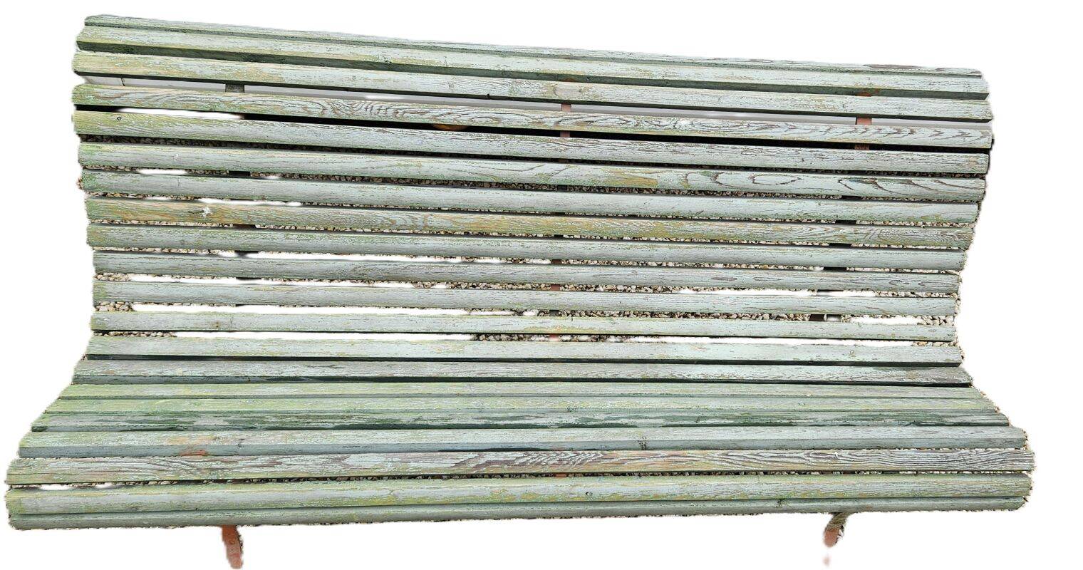 Antique Garden Bench with Wooden Slats and Iron Legs