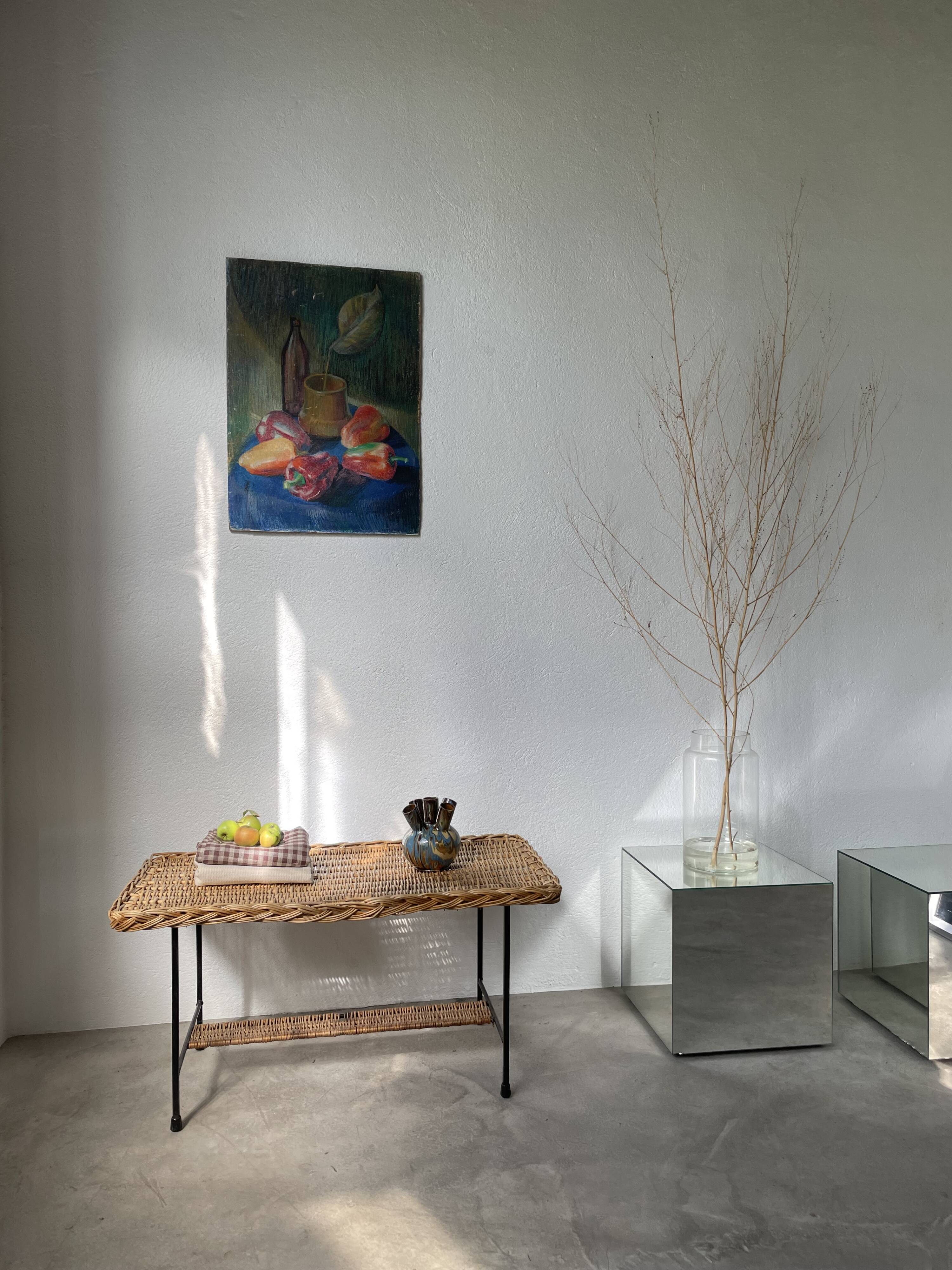 Woven wicker and metal coffee table 1960