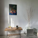 Woven wicker and metal coffee table 1960