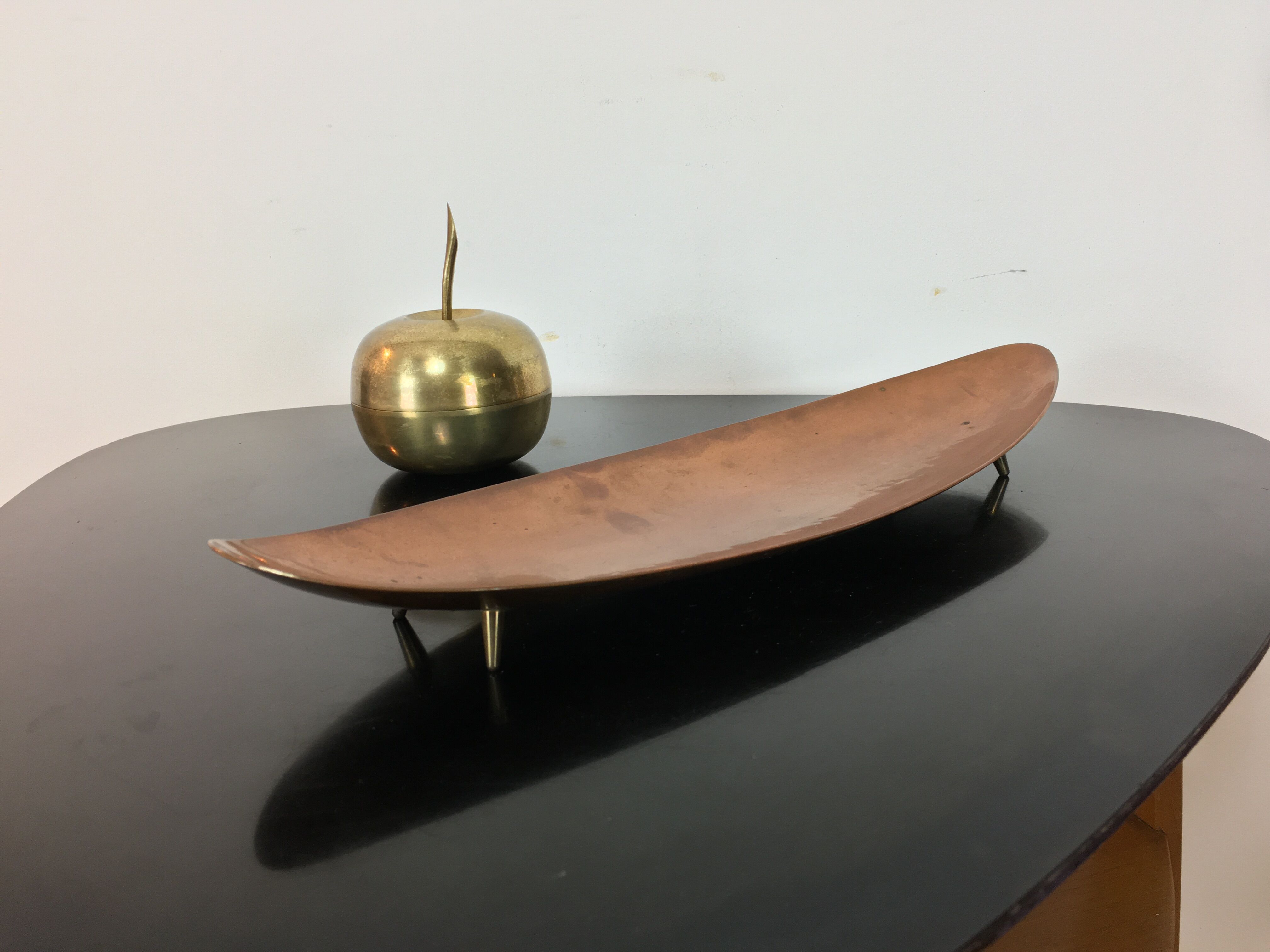 Scandinavian brass cup, shuttle shape, 60s