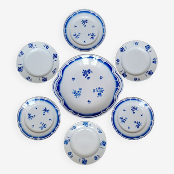 Mismatched antique dessert plates accompanied by a dish