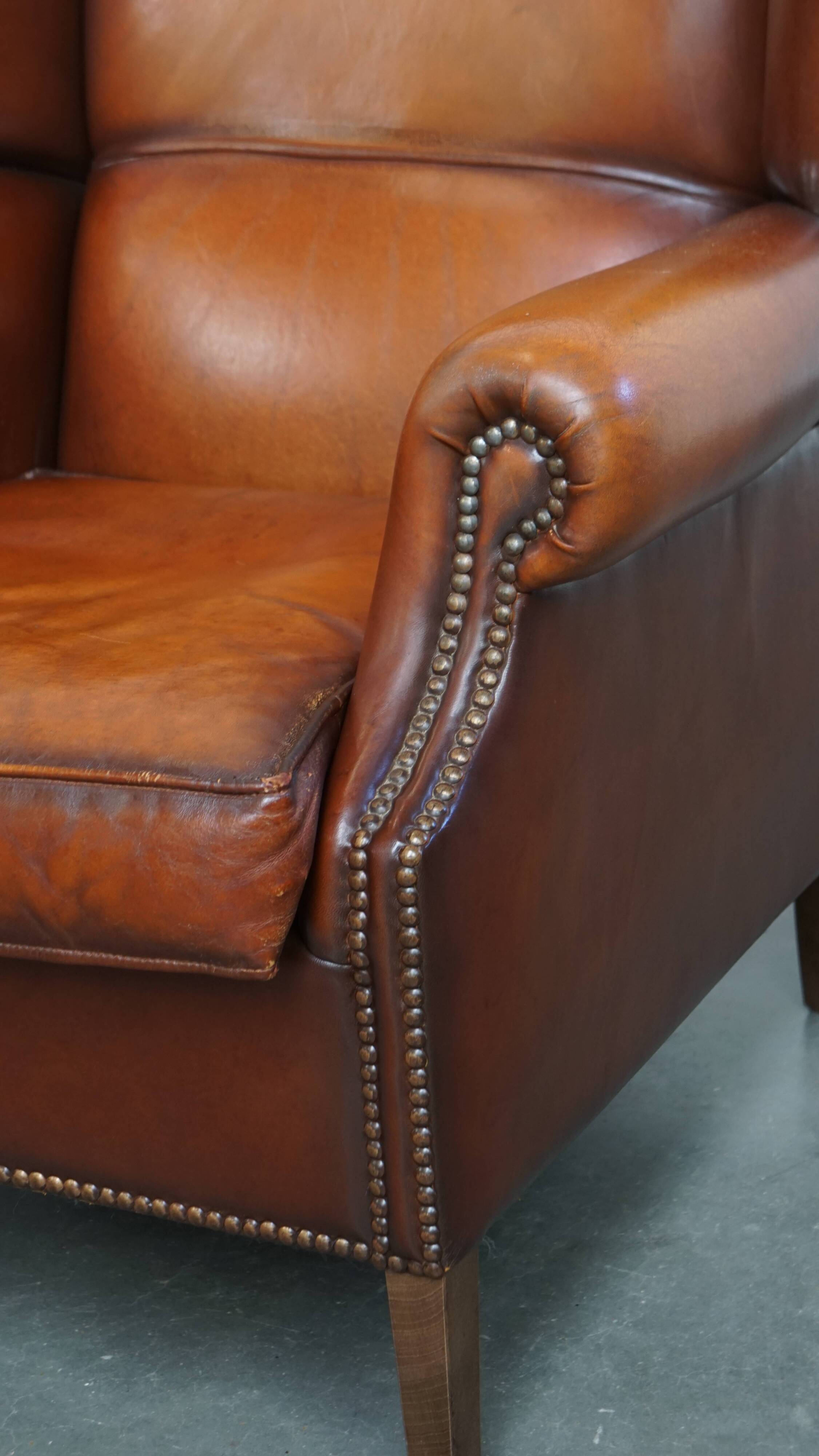 Set of 2 English style sheepskin leather wingback armchairs