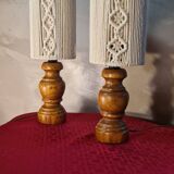 Pair of vintage lamps in woven cotton wood, scandinavian style, 31x11 cm