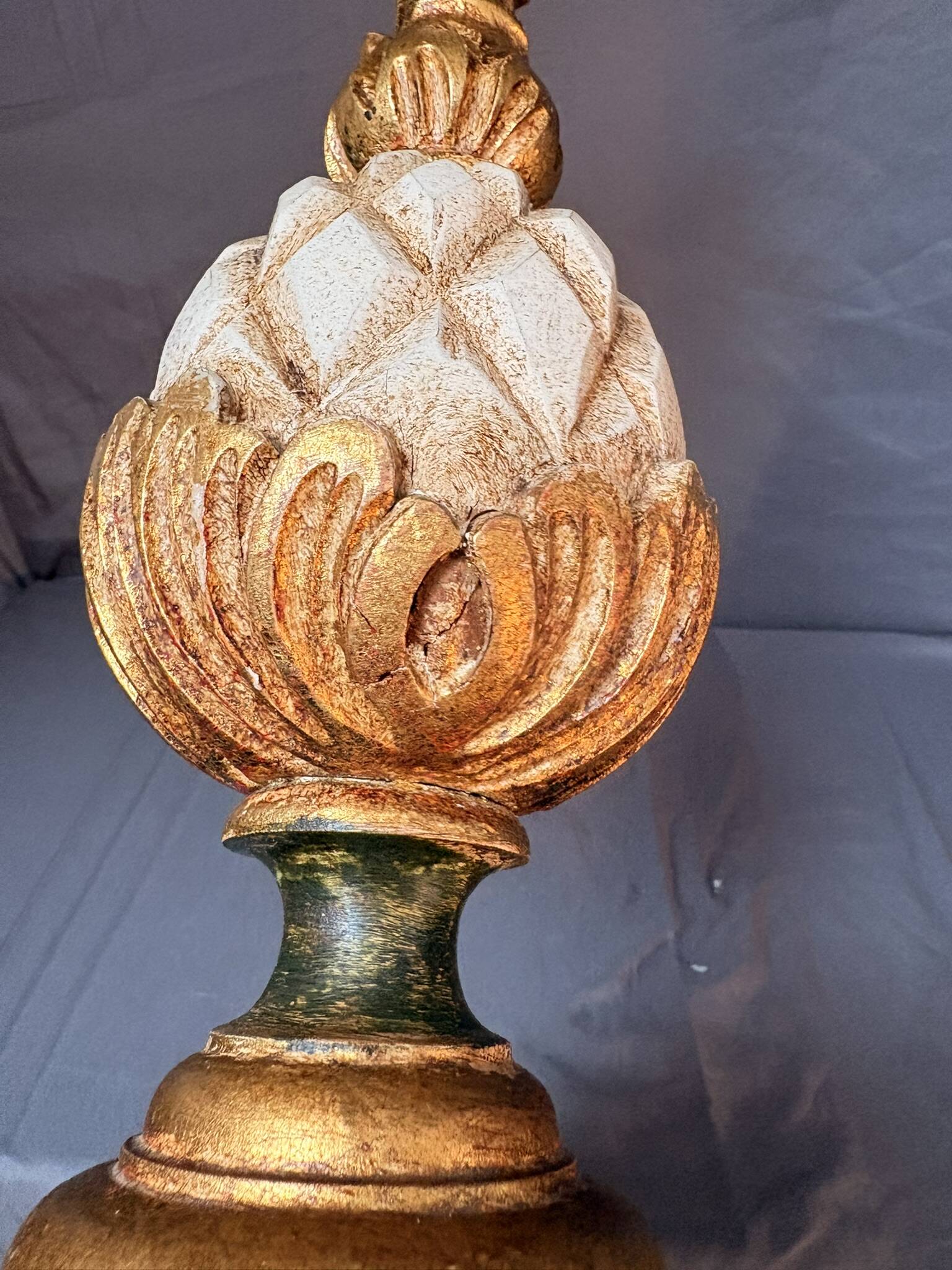 Vintage Art Deco Pineapple Lamp Base in Wood & Gold
