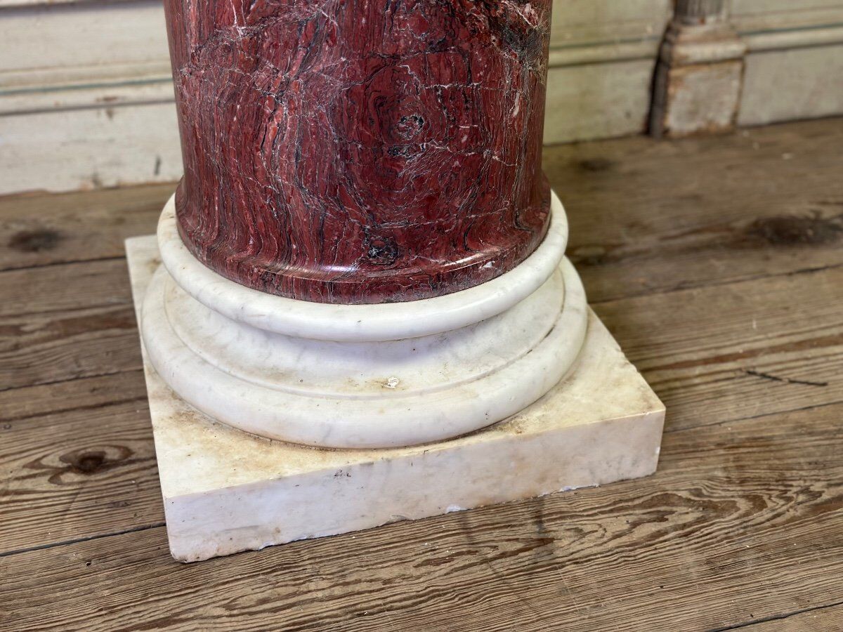 Pink marble column on a Carrara white base circa 1880