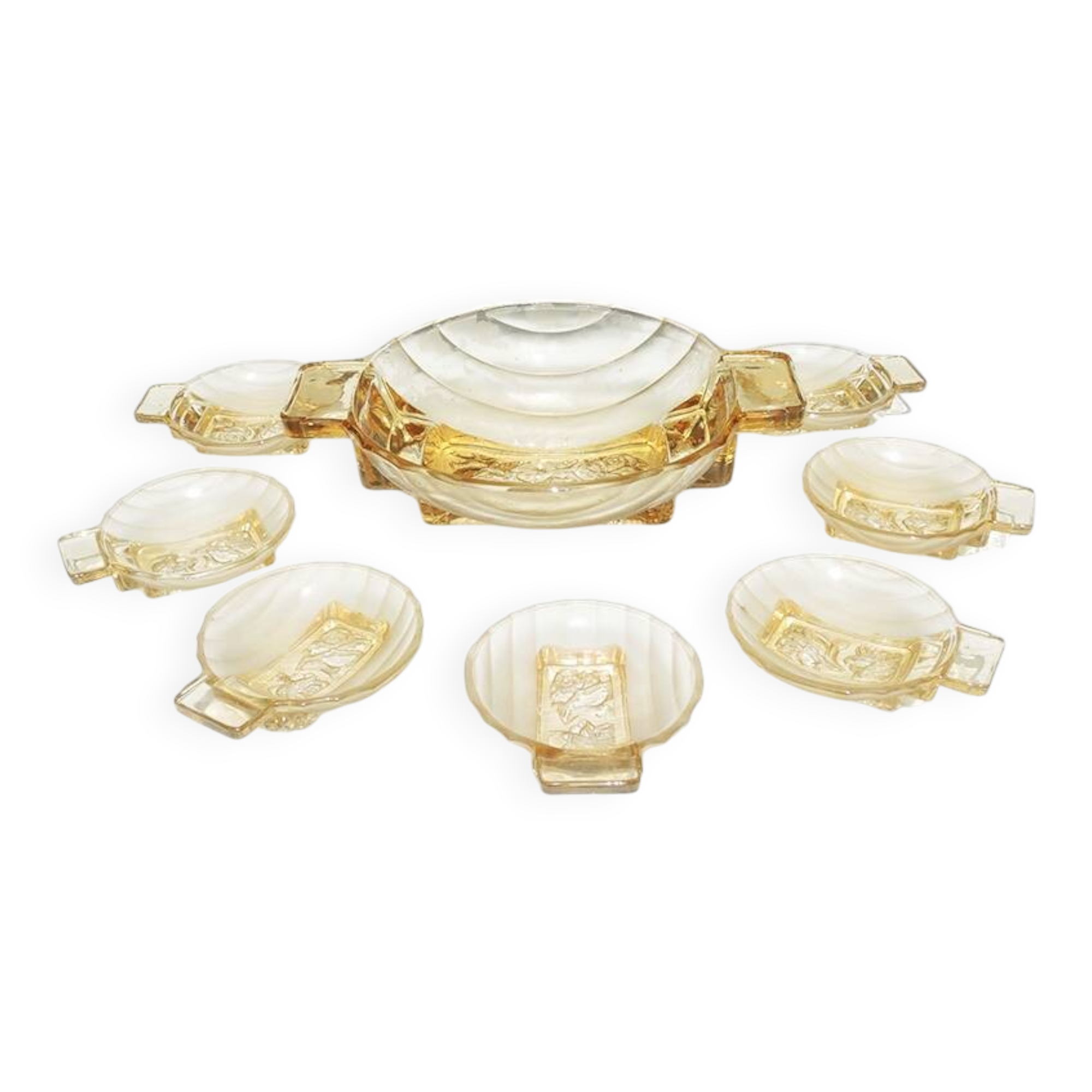 Antique art deco amber glass salad service