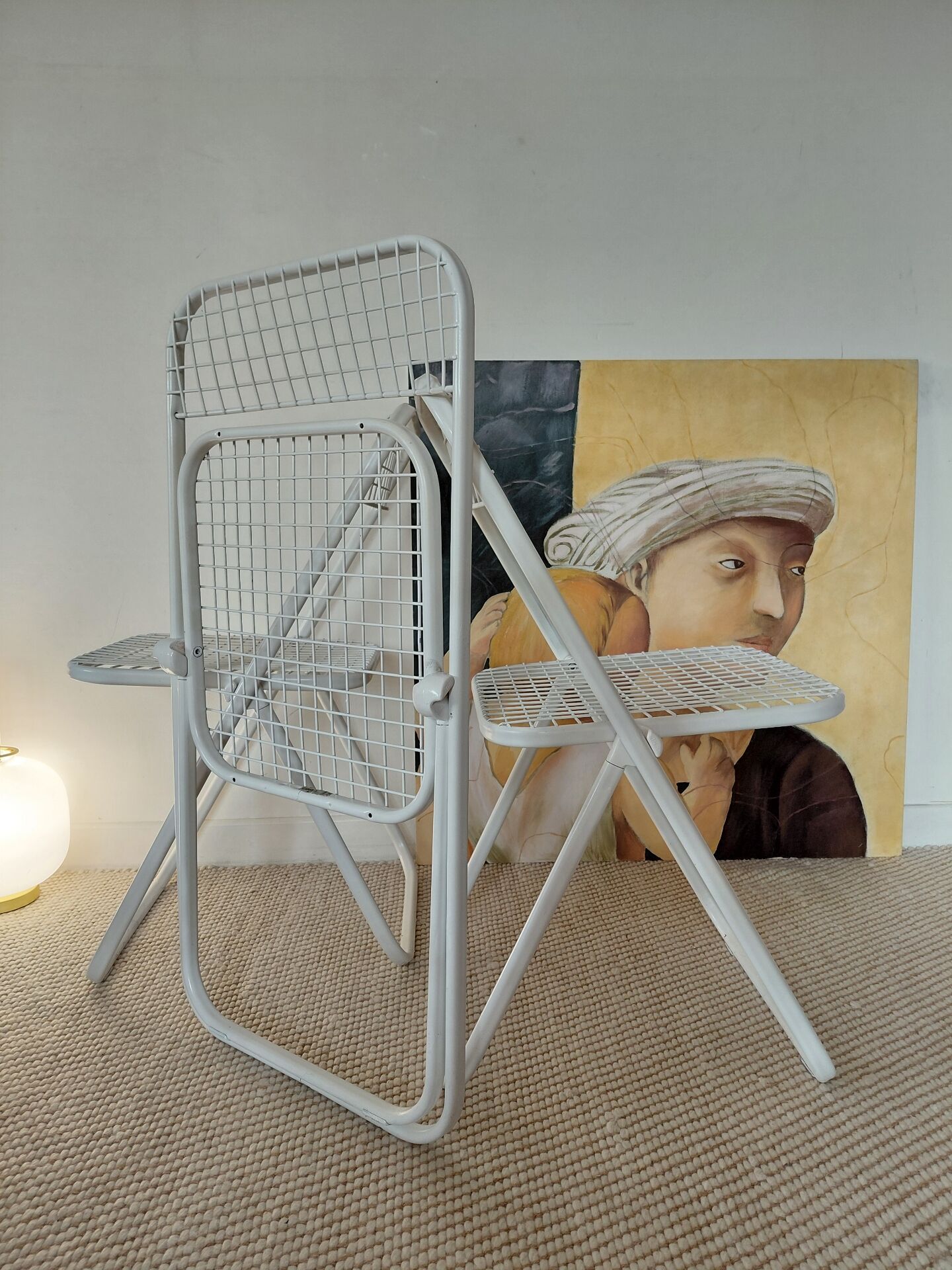 Suite de 3 chaises pliantes Talin en métal blanc, Italie années 70