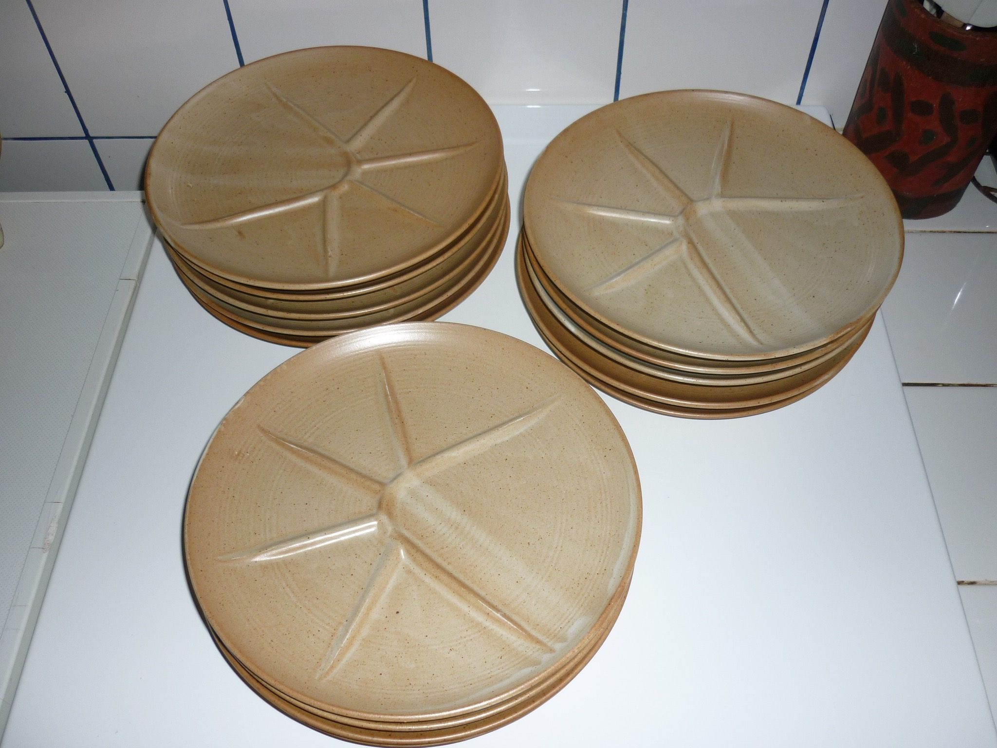 Pair of CNP Village stoneware fondue-raclette plates