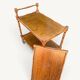 Vintage wooden turned rolling dessert trolley, removable tray.
