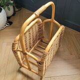 Vintage bamboo and rattan magazine rack