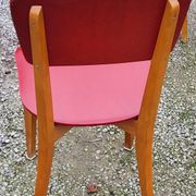 Set of 4 vintage chairs from the 50s in blond beech and red leatherette
