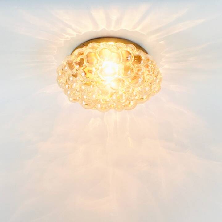 Large Amber Bubble Glass & Brass Ceiling Light By Helena Tynell For Limburg, Germany, 1960s