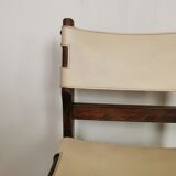 Series of 4 wooden and leather chairs