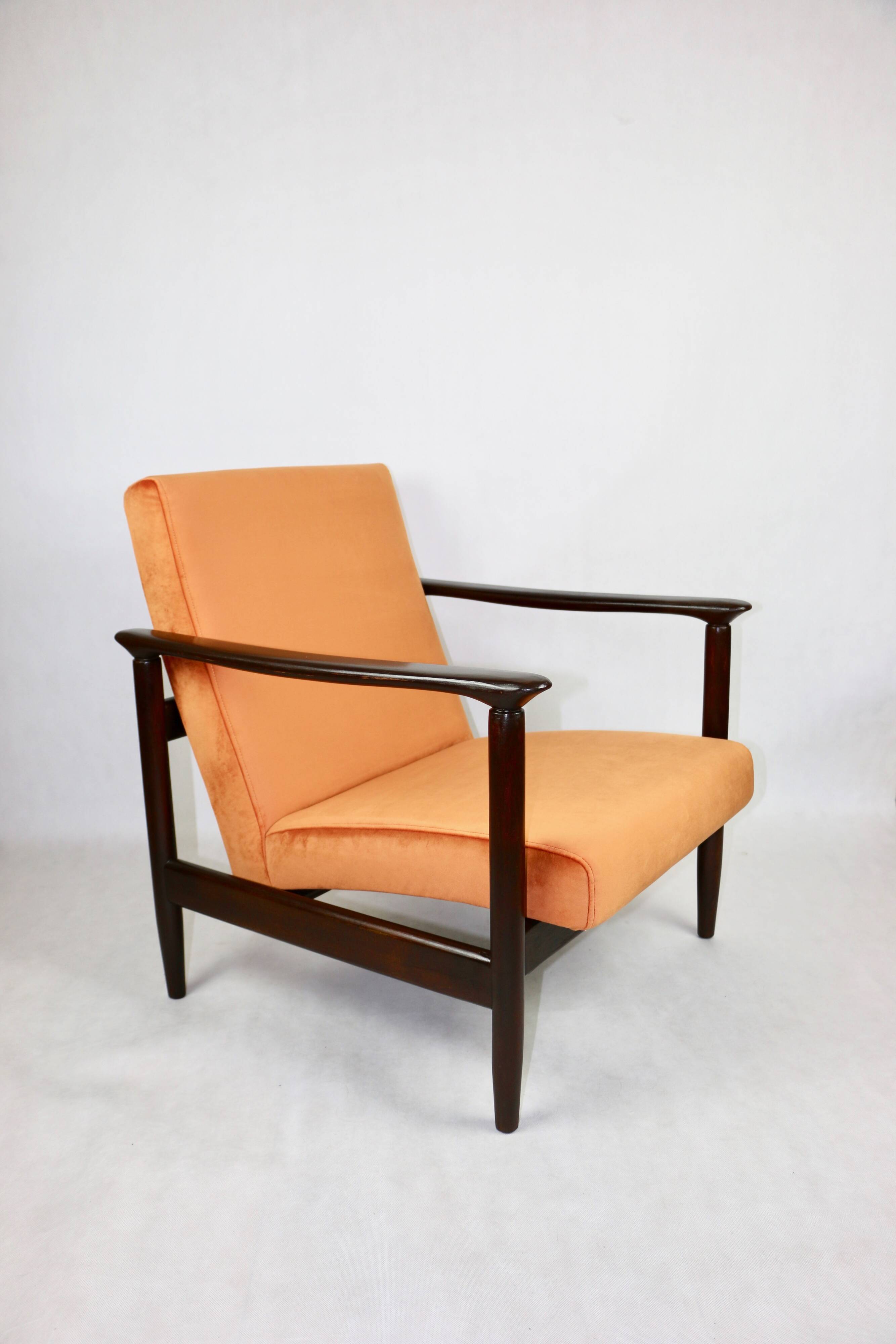 Fauteuil lounge GFM-142 en velours orange attribué à Edmund Homa, années 1970