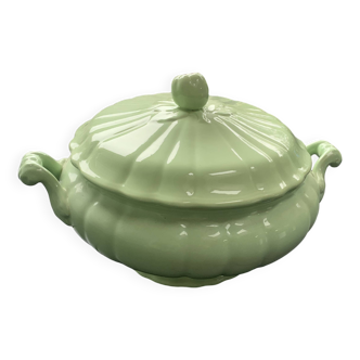 Soupière en faïence de Salins vert mint