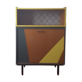 Buffet vintage moderniste modulable revisitée jaune et vert lichen