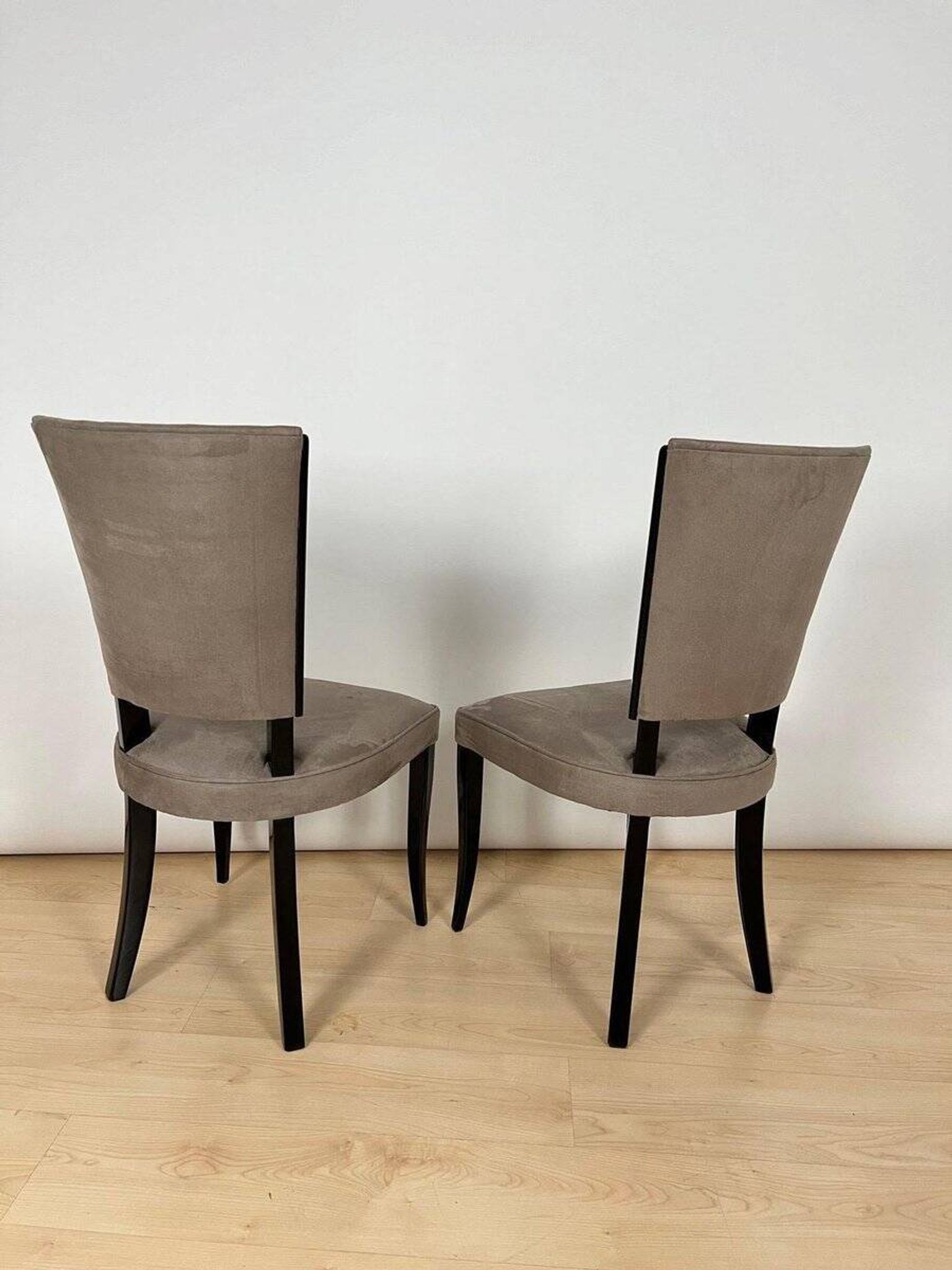 Art Deco Chairs in Black Lacquer & Grey Alcantara, France, 1930s, Set of 6