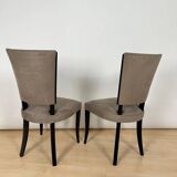 Art Deco Chairs in Black Lacquer & Grey Alcantara, France, 1930s, Set of 6