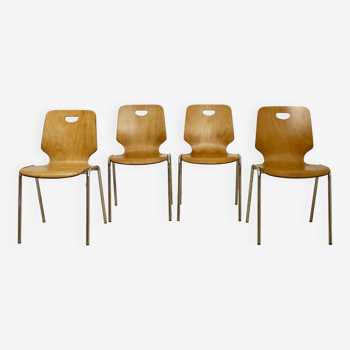 Set of 4 stackable chairs in plywood
