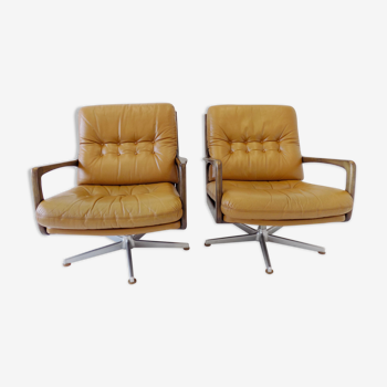 Set of 2 caramel leather armchairs Eugen Schmidt for Soloform