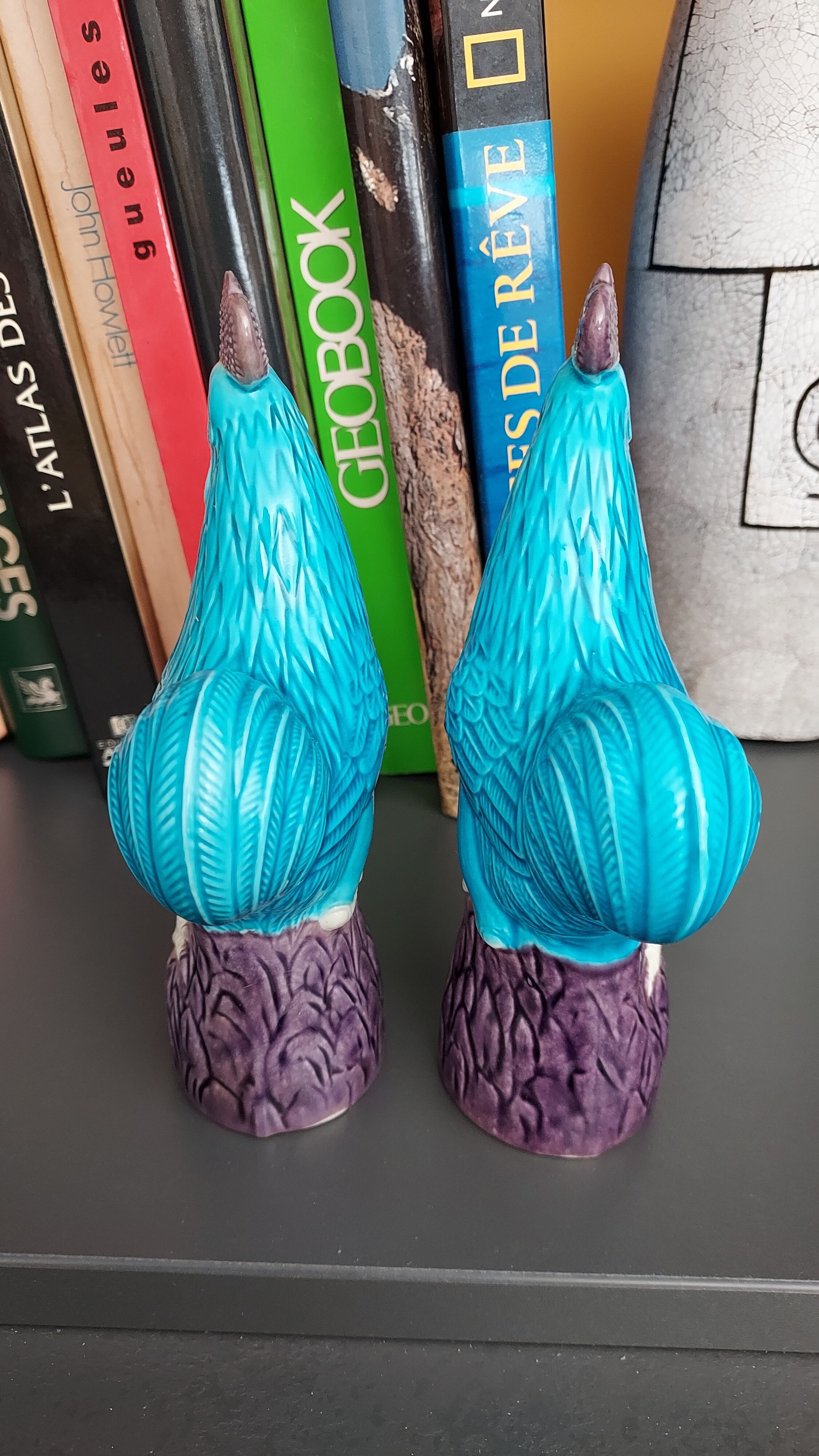 Chinese porcelain roosters bookends