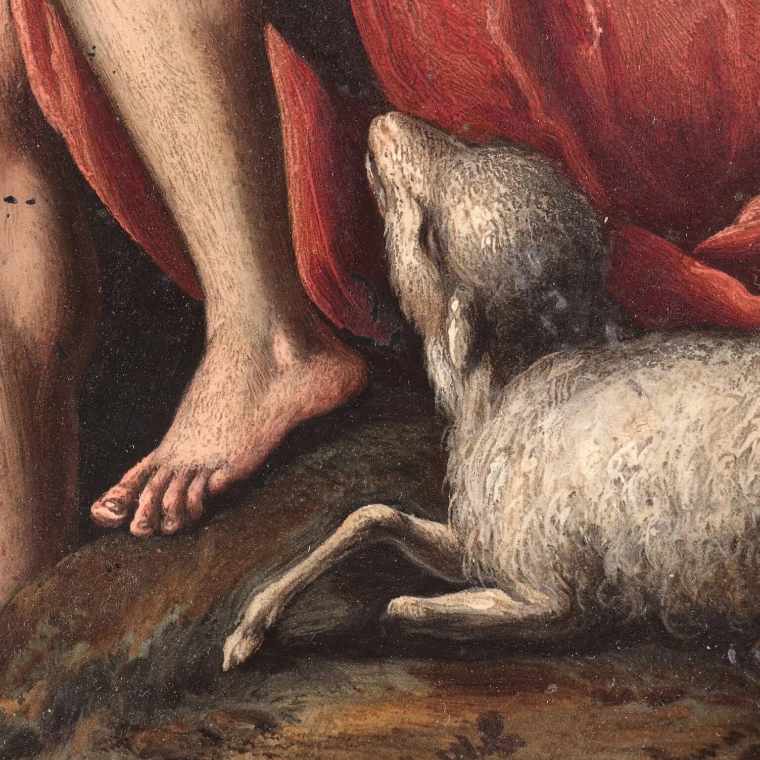 Paire de peintures anciennes sur ardoise, sujet religieux, XVIIe siècle