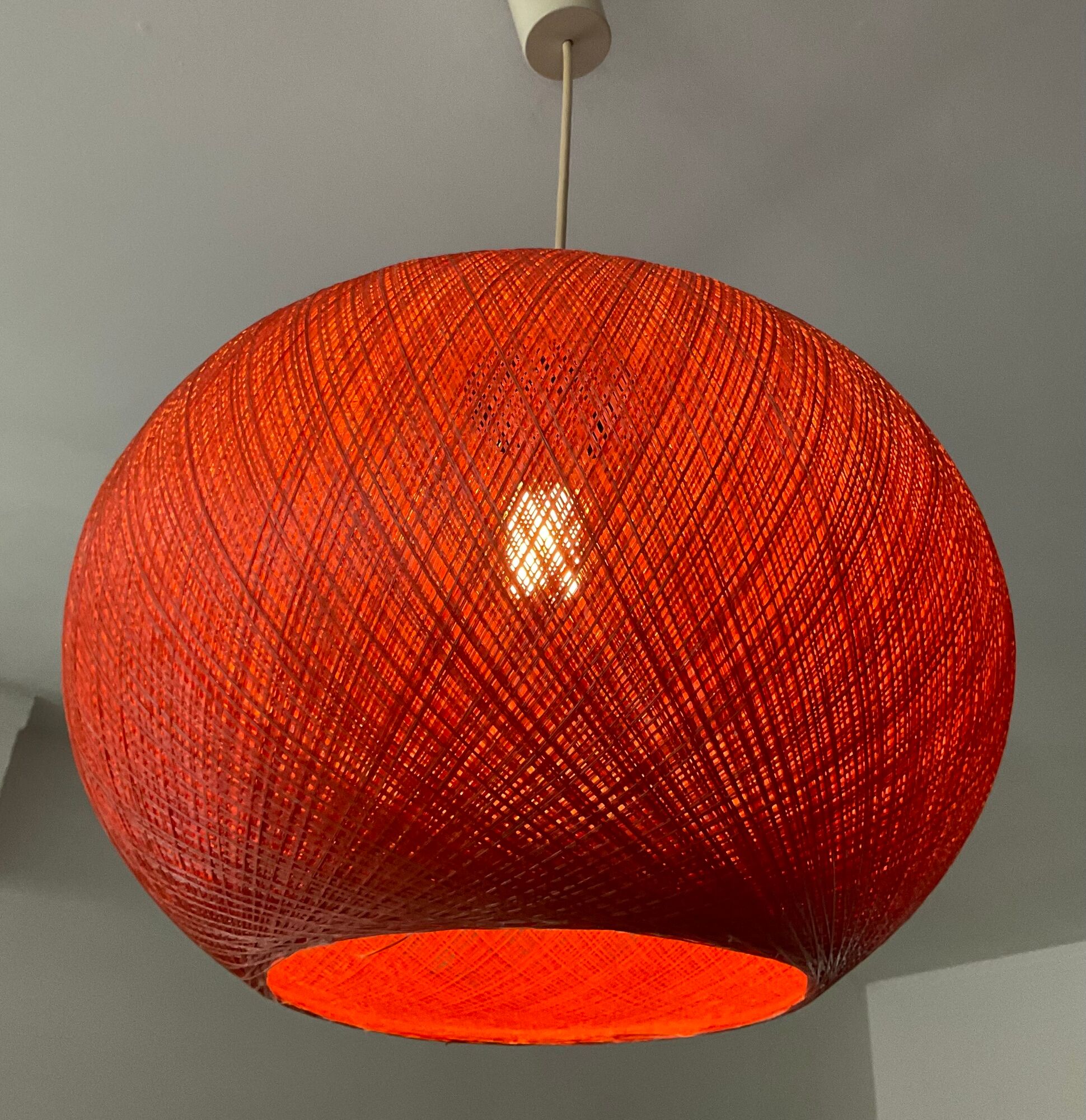 Vintage pendant lamp nylon thread ball 60s-70s