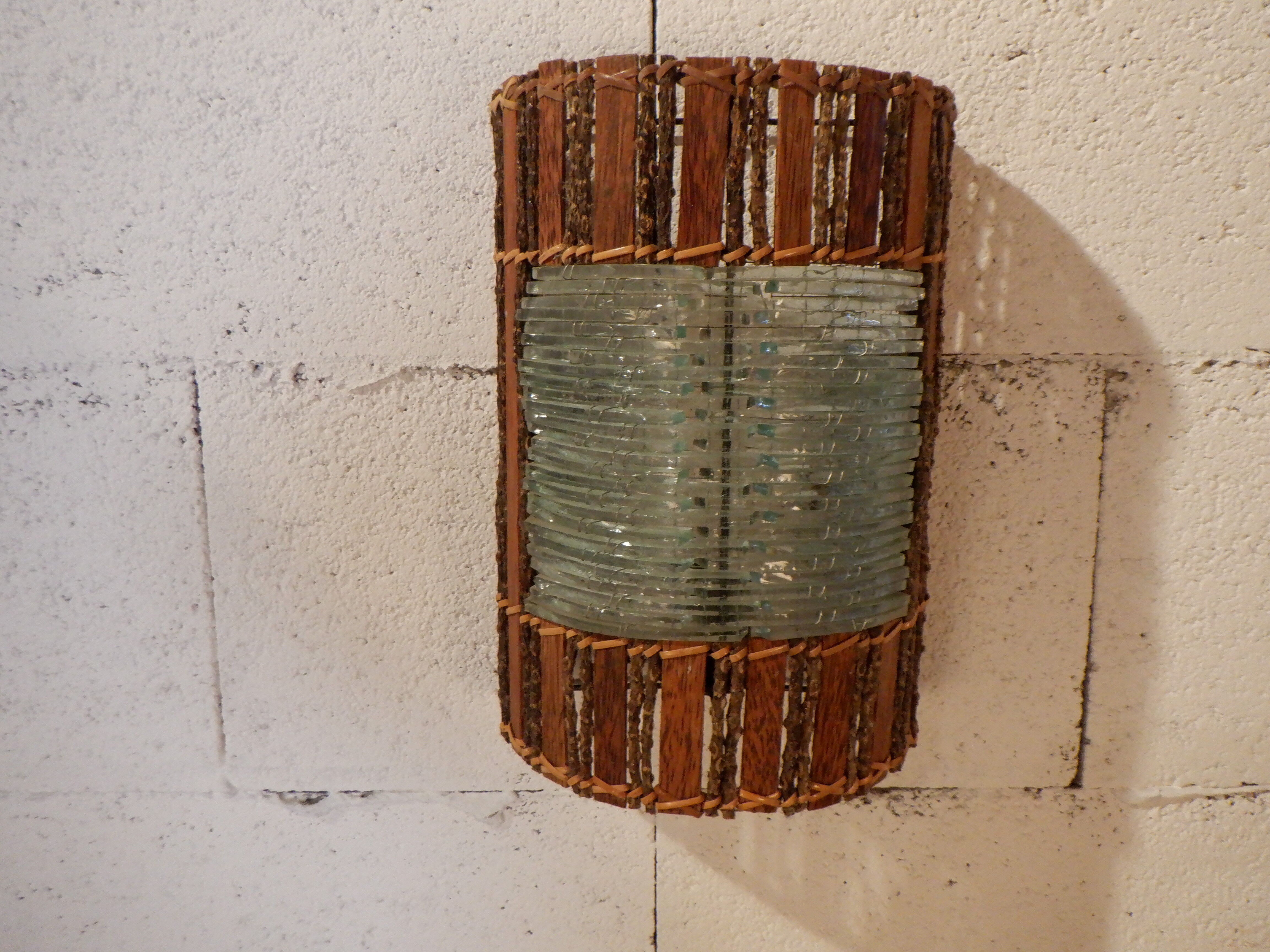 Pair of wooden and glass slats sconces
