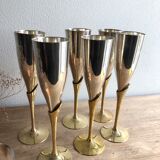 6 flûtes à champagne en laiton doré