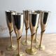 6 flûtes à champagne en laiton doré