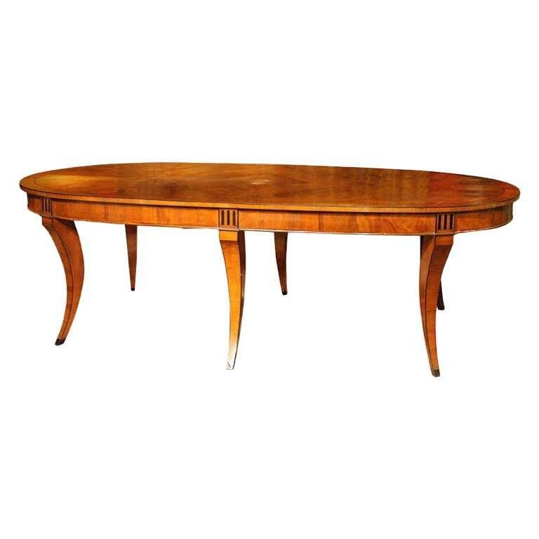 Italian Empire Style Oval Cherrywood and Ebony Dining Room Table, 19th Century