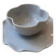 Handmade enameled ceramic bowl clover flower pop gray blue