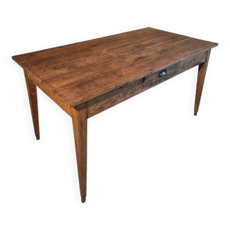 Table de ferme ancienne en chêne – Vers 1900 – Table rustique avec tiroir
